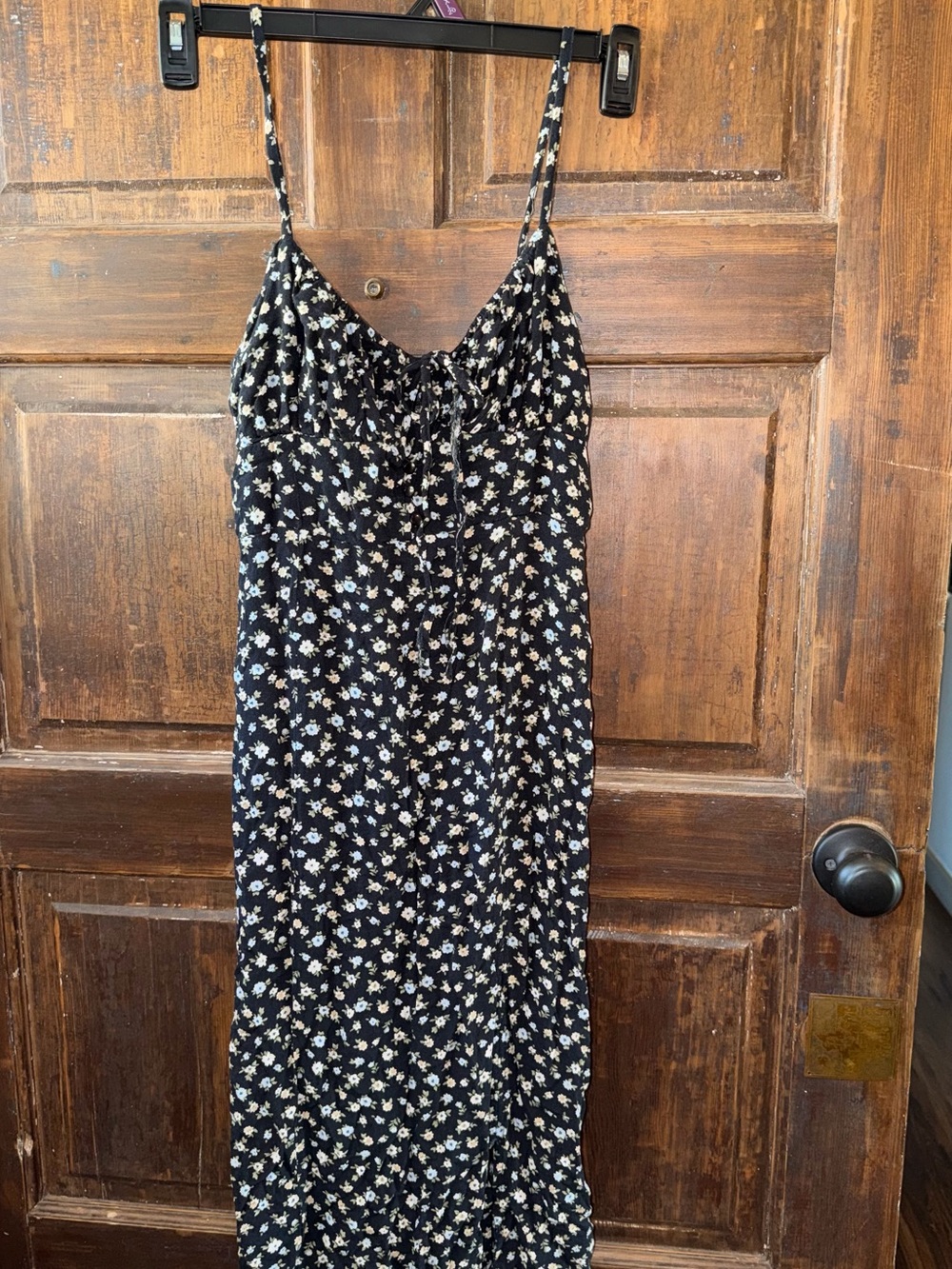 Black Floral Midi Slip Dress with White Daisies